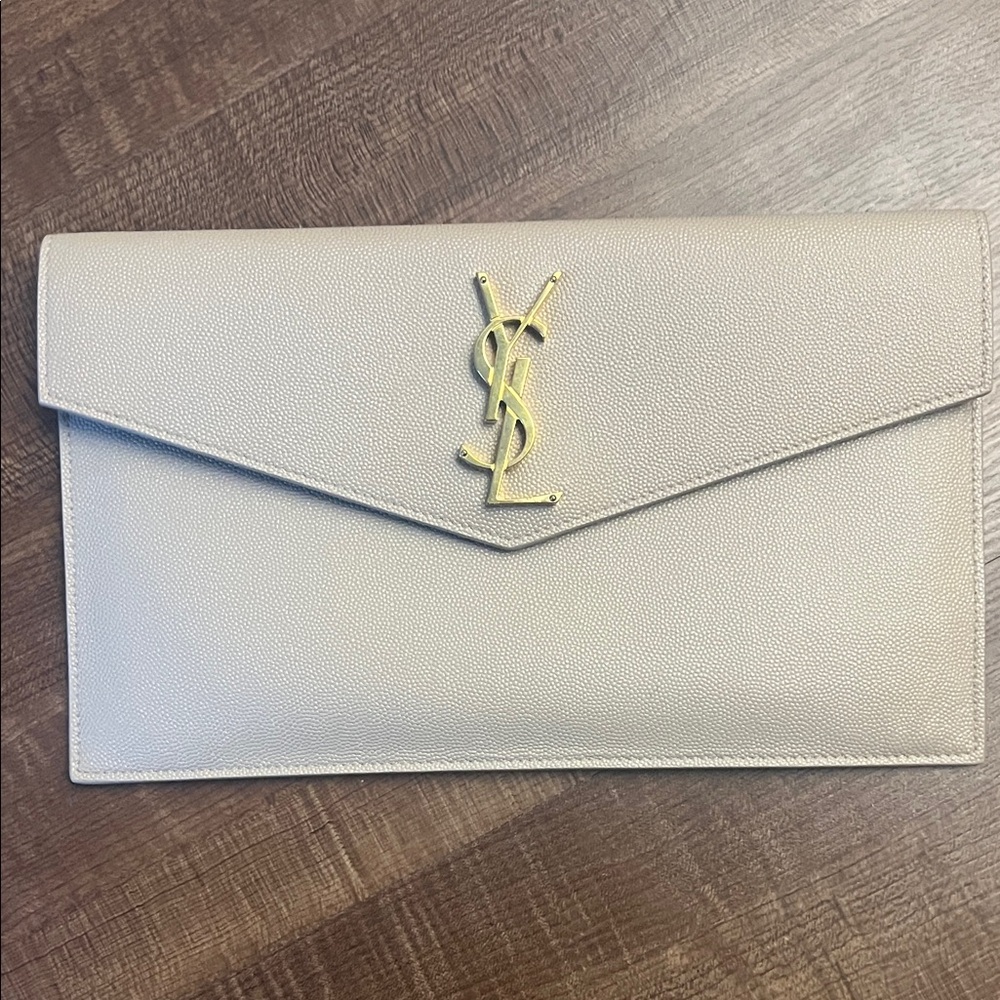 Saint Laurent White Envelope Clutch with Gold YSL Logo